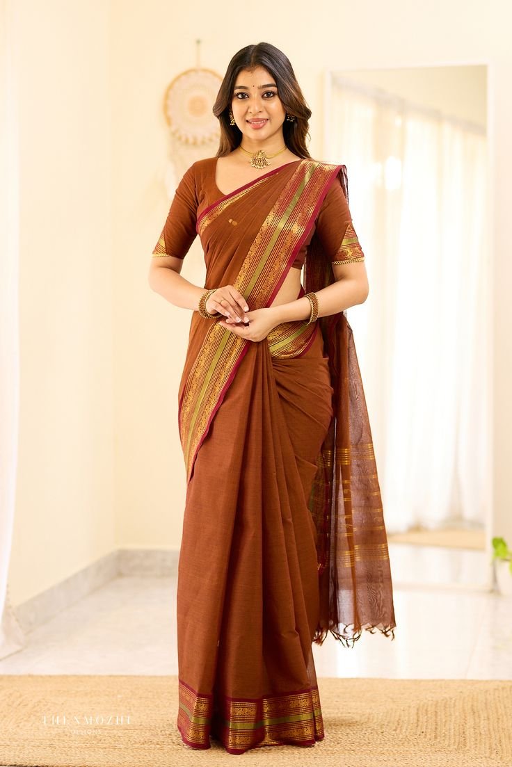 rust brown chettinad cotton saree rust brown chettinad cotton saree